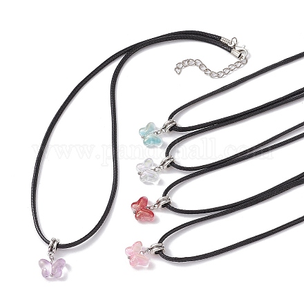 Glasschmetterling Anhänger Halsketten NJEW-JN04572-1