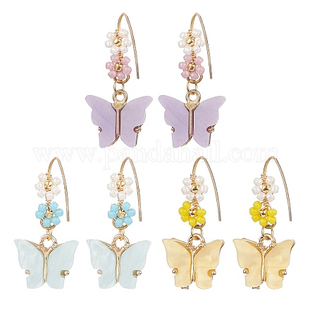 3 Paar 3-Farben-Acryl-Schmetterlings-Ohrhänger aus Legierung EJEW-MZ00118-1