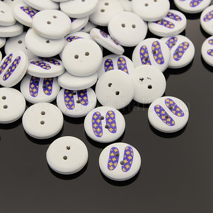 2 -holeフラットラウンド算術演算子には、木製の縫製のボタンを印刷  染め  青紫色  13x4mm  穴：1mm BUTT-M002-13mm-05-1