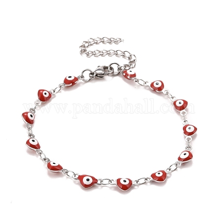 Coeur en émail avec bracelet chaînes à maillons mauvais œil BJEW-P271-07P-01-1