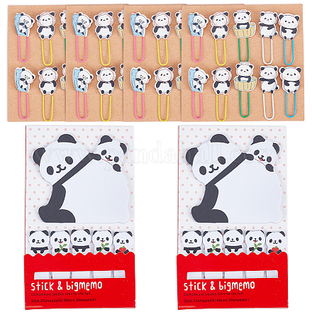 CRASPIRE 40Pcs Panda Paper Clips Binder with 2 Sheet Sticky Notes Cute Animals Paperclips Clamps Metal Planner Memo Dispenser for Office Supplies School Home File Note Page Sorting and Organizing AJEW-CP0005-75-1