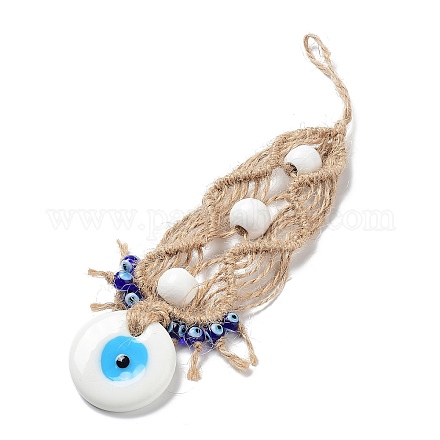Flat Round with Evil Eye Glass Pendant Decorations EVIL-PW0002-18A-01-1