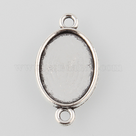 Antique Silver Tibetan Style Alloy Flat Oval Cabochon Connector Settings TIBE-M022-06AS-1