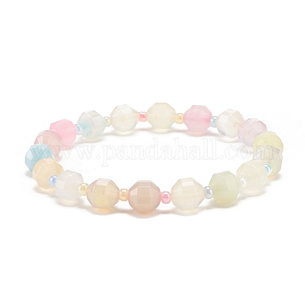 Bracelet extensible perlé rond en agate naturelle avec graine de verre BJEW-JB08195-01-1