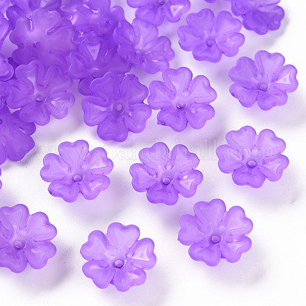 透明な艶消しアクリルビーズキャップ  5花びら  花  青紫色  16.5x6mm  穴：1.6mm  約959個/500g MACR-S371-04A-747-1
