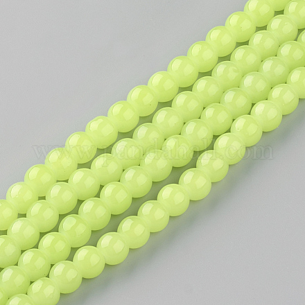 Chapelets de perles rondes en verre imitation jade peint X-DGLA-Q021-10mm-08-1