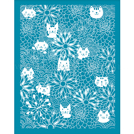 シルクスクリーン印刷ステンシル  木に塗るため  DIYデコレーションTシャツ生地  猫の模様  100x127mm DIY-WH0341-276-1