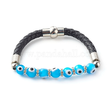 Bracelets de perles de mauvais œil faits à la main BJEW-JB06379-01-1