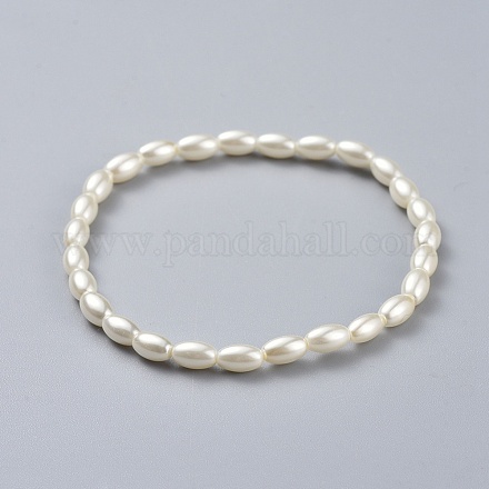 Eco-Friendly Glass Imitation Pearl Barrel Beads Stretch Bracelets BJEW-JB04399-02-1