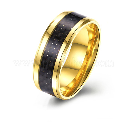 メンズチタンスチールフィンガー指輪  ワイドバンドリング  ブラック  ゴールドカラー  usサイズ10（19.8mm） RJEW-BB27555-B-10-1