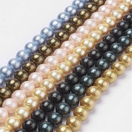 Falten texturierte Shell Perlen Perlenstränge BSHE-E016-16mm-M-1