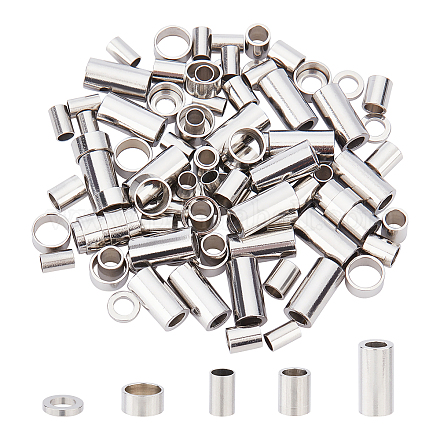UNICRAFTALE About 100Pcs 5 Style Spacer Beads Stainless Steel Color Tube Beads 304 Stainless Steel Round Ring Stopper Beads 2.5-5mm Hole Loose Beads Small Hole Beads For Bracelets Necklace Making STAS-UN0030-32-1