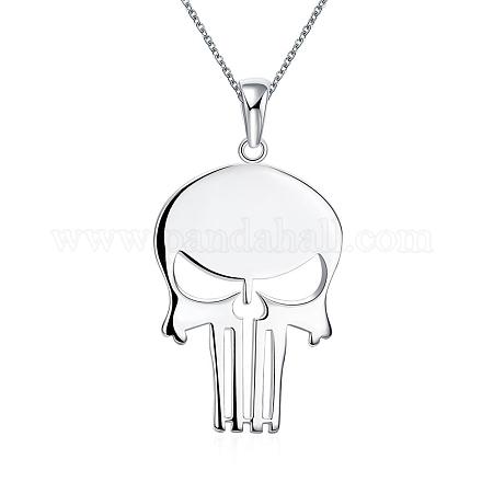 Fashion Silver Plated Brass Cable Chain Skull Pendant Necklace NJEW-BB00372-1