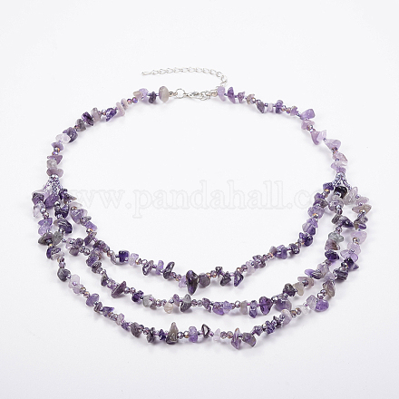 Natural Amethyst and Glass Seed Beads Tiered Necklaces NJEW-K100-05F-1