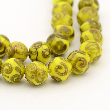 Handmade Gold Sand Lampwork Round Beads Strands FOIL-M003-02-1