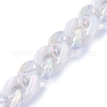 手作りの模造真珠アクリルカーブチェーン  キューバチェーン  透明アクリルリンクリング付き  溶接されていない  ミックスカラー  リンク：18x13x4mm  39.37インチ（1m）/連 AJEW-JB00626-01-1