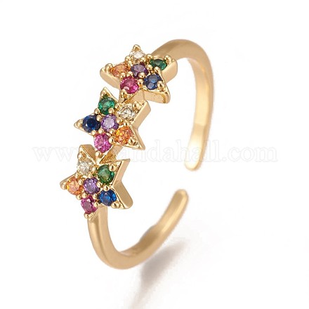 Brass Micro Pave Cubic Zirconia Finger Rings RJEW-P077-13G-1
