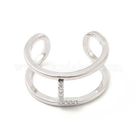 Clear Cubic Zirconia Initial Letter Open Cuff Ring RJEW-A012-01P-L-1
