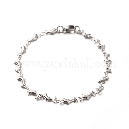 304 inoxydable dauphins en acier lien bracelets X-BJEW-O076-03P-1