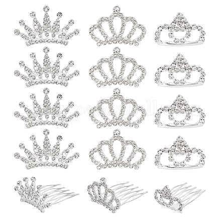 Chgcraft 15 Uds. Peine de corona de 3 estilos mini tiara princesa corona de rhinestone de cristal peine para el cabello tiaras plateadas para mujeres niñas accesorios para el cabello para fiesta de cumpleaños y boda FIND-CA0005-94-1