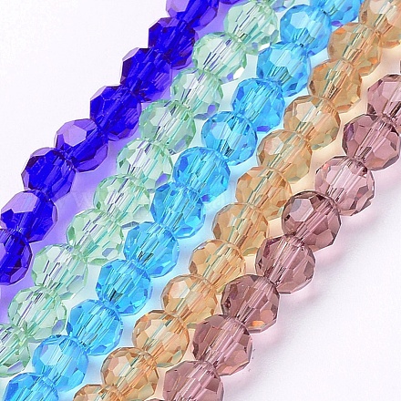 Faceted(32 Facets) Glass Round Bead Strands EGLA-J042-4mm-M01-1