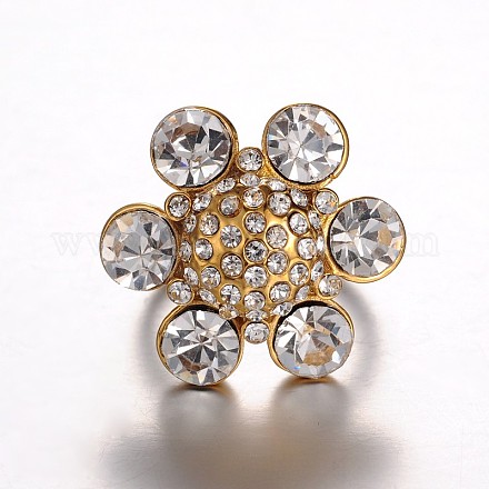 316 de acero inoxidable de los anillos de dedo flor del rhinestone tono dorado de la señora elegante RJEW-J066-67-19mm-1