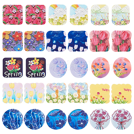 CHGCRAFT 30Pcs 15 Style Acrylic Charms Pendant 3D Printed Flower Charms Mixed Shape Garden Dangle Flat Pendants for Earrings Necklace Keychain Jewelry Making MACR-CA0001-35-1