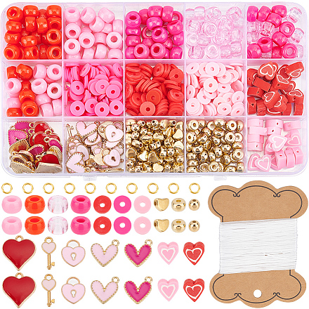 SUNNYCLUE 1 Box 1000+Pcs Red Heart Beads Valentine's Day Polymer Clay Beads Bulk Flat Round Heishi Beads Pink Double Sided Clay Beads Enamel Hearts Love Charms Lock Keys Charm for Jewelry Making Kits DIY-SC0023-41-1