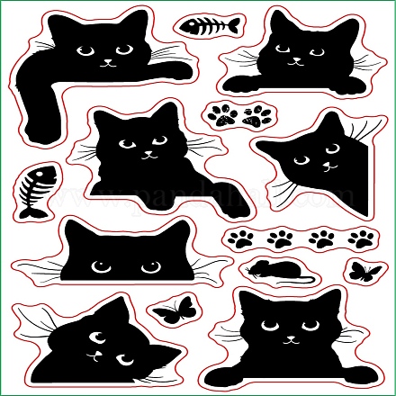 塩ビプラスチックスタンプ  DIYスクラップブッキング用  装飾的なフォトアルバム  カード作り  スタンプシート  猫の模様  16x11x0.3cm DIY-WH0167-57-0331-1