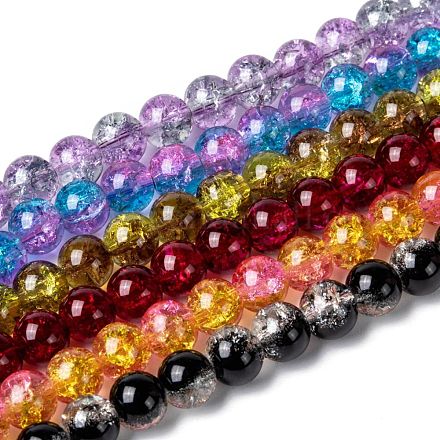Chapelets de perles bicolores en verre craquelé CCG-Q002-8mm-M-1
