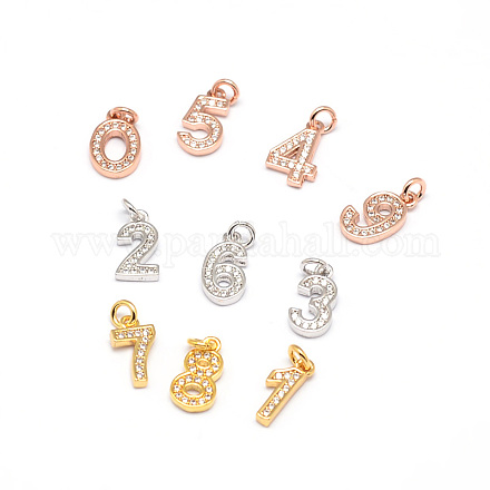 Mixed Color Brass Micro Pave Cubic Zirconia Number Charms ZIRC-E014-M-1
