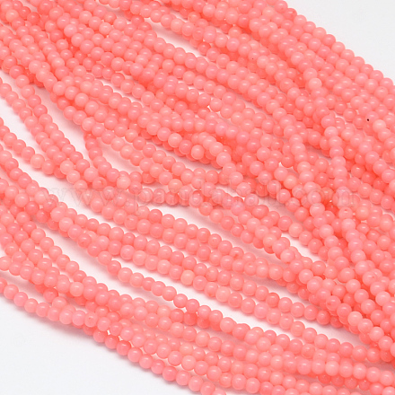 Dyed Natural Pink Coral Round Bead Strands CORA-Q025-3mm-03-1