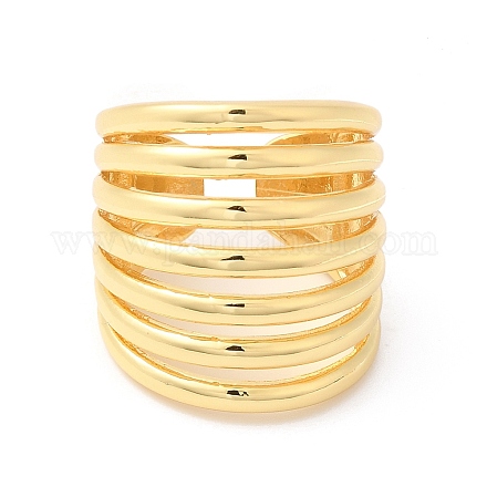 Brass Multi-Lines Open Cuff Ring RJEW-L106-015G-1