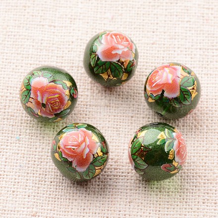 Flower Picture Printed Glass Round Beads GLAA-J088-12mm-B03-1
