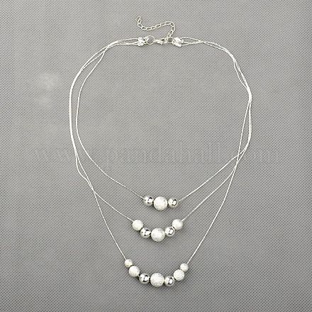 Perles texturées en laiton autour de colliers à trois niveaux NJEW-JN00610-01-1