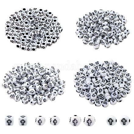 400pcs 4 styles de perles acryliques opaques SACR-SZ0001-15-1