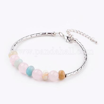 Naturel rose de perles de quartz bracelets BJEW-JB03291-01-1