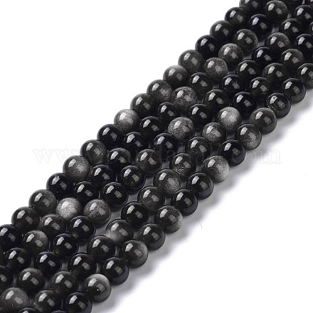 Brins de perles d'obsidienne argent naturel X-G-D083-01D-1