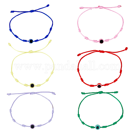 FIBLOOM 6Pcs 6 Colors Resin Evil Eye Braided Bead Bracelets Set BJEW-FI0001-32-1