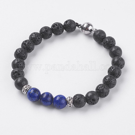 Bracelets extensibles en perles de lave naturelle BJEW-E326-12B-1