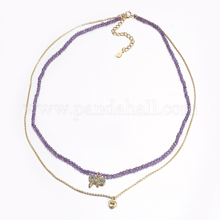 Faceted Natural Amethyst Tiered Necklaces NJEW-F212-09G-1
