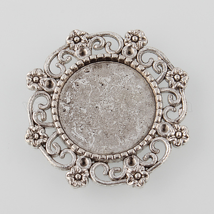 Stile tibetano argento antico impostazioni vassoio del fiore della lega cabochon X-TIBE-M021-11AS-1