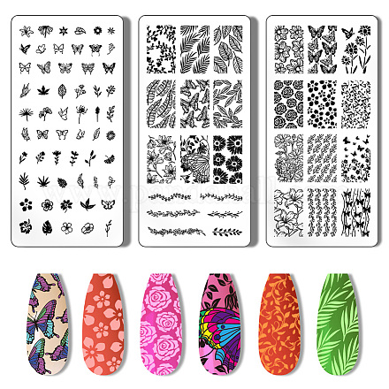 PH PandaHall 3pcs Nail Stamping Plate Nail Stamper Flower Leaf Nail Art Stencils Printing Template Tip Nail Stencils Stainless Steel Nail Image Plates for Nail Art Decoration Design Manicure Salon MRMJ-WH0092-004-1