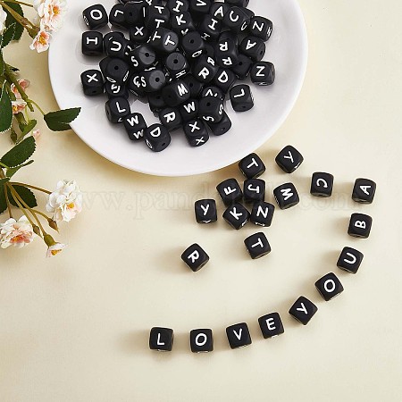 Wholesale 20Pcs Black Cube Letter Silicone Beads 12x12x12mm Square Dice  Alphabet Beads with 2mm Hole Spacer Loose Letter Beads for Bracelet  Necklace Jewelry Making 