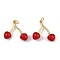 Brass Pendants, with Enamel and Jump Ring, Cherry Charm, Rack Plating, Long-Lasting Plated, Cadmium Free & Lead Free, Real 18K Gold Plated, FireBrick, 21x19x6mm, Hole: 3mm