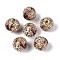 Printed Schima Wood Beads, Leopard Print, Large Hole Beads, Round, Saddle Brown, 15.5~16.5mm, Hole: 3.5~4.5mm