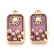 304 Stainless Steel Pendants, with Enamel, Rectangle with Sun & Flower Charm, Real 14K Gold Plated, Old Rose, 25.5x13.5x2.5mm, Hole: 1.5mm