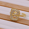 Brass Micro Pave Clear Cubic Zirconia Initial Cuff Rings, Golden, Letter B, Inner Diameter: Adjustable