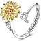 Adjustable Brass Rhinestone Rotating Cuff Rings, Letter & Sunflower, with Word You are My Sunshine, Fidget Spinner Ring for Calming Worry Meditation, Platinum & Light Gold, Letter P, Inner Diameter: 15~20mm