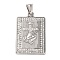 304 Stainless Steel Rhinestone Pendants, Rectangle with Cross, Stainless Steel Color, 42x26.5x6mm, Hole: 9x4.5mm